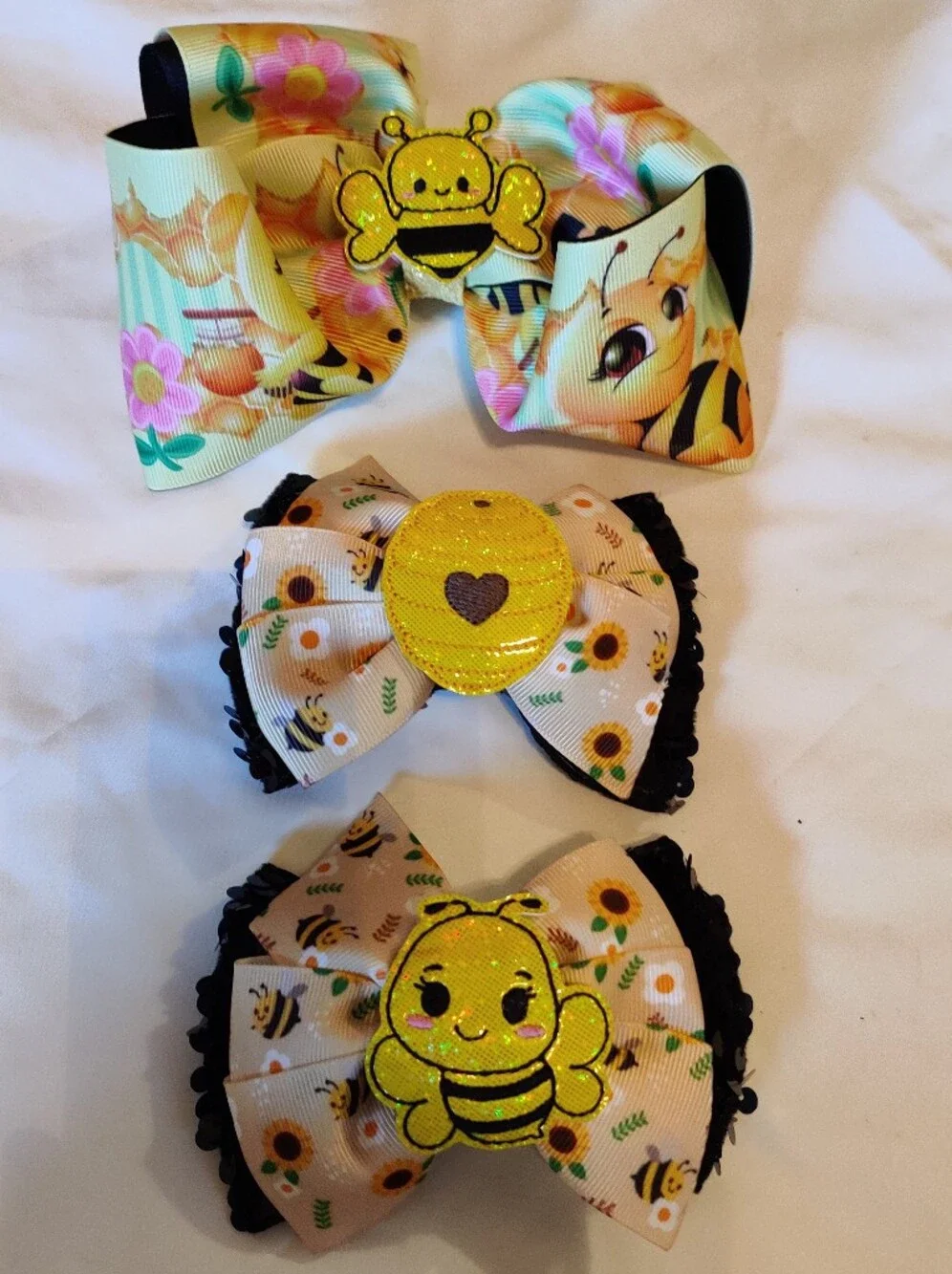 Kids Bee & Sunflower Hair Bow Set - Yellow and Black
